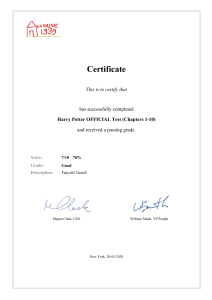 Harry Potter Test Certificate (Chapters 1-10) - Score 7/10