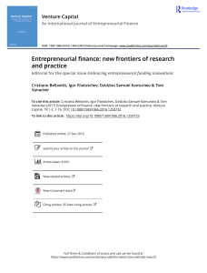 Entrepreneurial Finance: New Frontiers of Research and Practice
