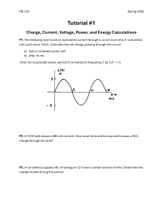 ME 123 Tutorial #1: Electrical Calculations