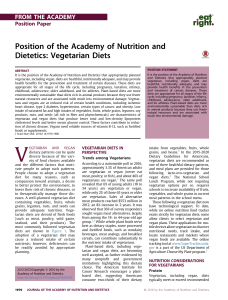 Academy of Nutrition and Dietetics: Vegetarian Diets Position Paper