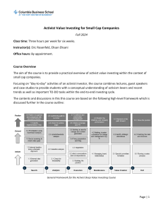 Activist Value Investing for Small Cap Companies Course Syllabus