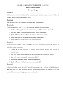 Exercices R&eacute;seaux Informatiques - ENS Yaound&eacute;