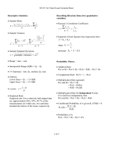Foglio di Formule per l'Esame Finale di STAT 161 - Formule di Statistica