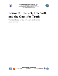Lesson 2: Intellect, Free Will, and Truth - Christian Social Living 10