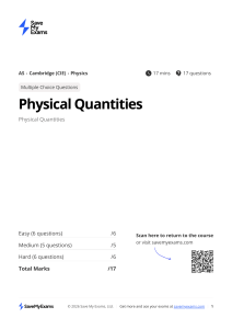 AS Cambridge Physics Physical Quantities MCQ Test
