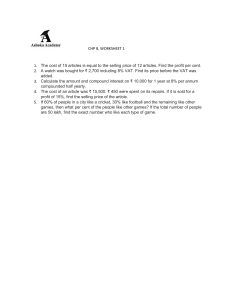 Math Worksheet: Profit, VAT, Compound Interest