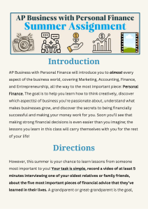 AP Business & Personal Finance Summer Assignment