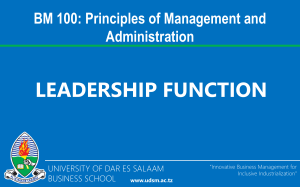 BM 100: Principles of Management and Administration - Leadership