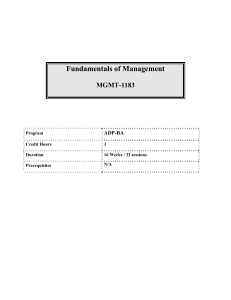 Fundamentals of Management Course Syllabus MGMT-1183