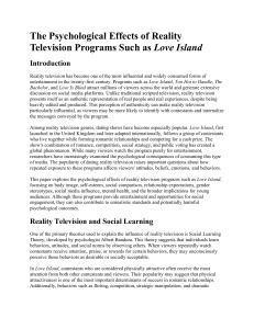 Psychological Effects of Reality TV: Love Island