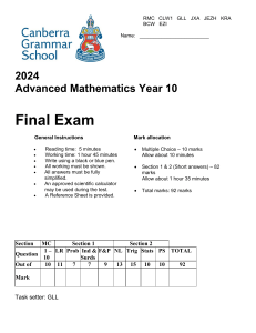 2024 Year 10 Advanced Math Final Exam