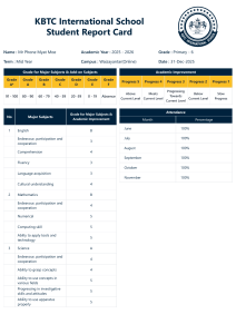 KBTC International School 6th Grade Mid-Year Report Card