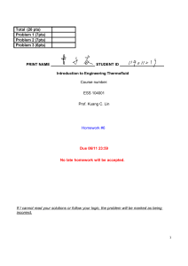 Introduction to Engineering Thermofluid Homework #6