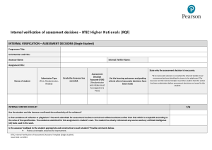 BTEC Higher Nationals Assessment Verification Template