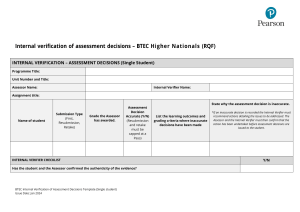 BTEC Higher Nationals Internal Verification Form