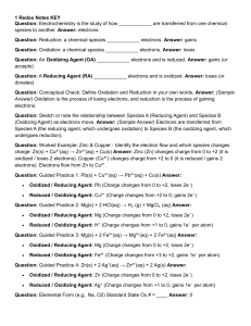 Redox Notes Key: Electrochemistry & Oxidation Numbers