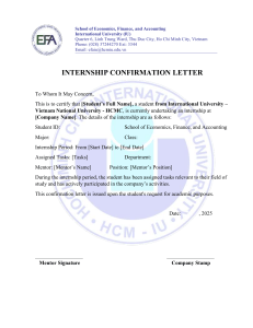 Internship Confirmation Letter - International University