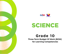 Grade 10 Science Three-Term BOW for Learning Competencies
