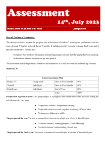 Grade 3 English Assessment Plan