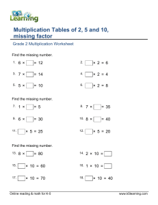 Grade 2 Multiplication Worksheet: Missing Factors