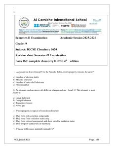 IGCSE Chemistry Revision Sheet Grade 9