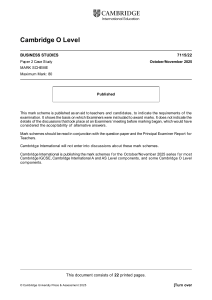 Cambridge O Level Business Studies 7115/22 Mark Scheme