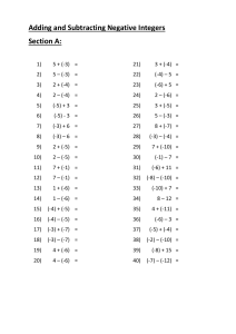 Adding and Subtracting Negative Integers Worksheet