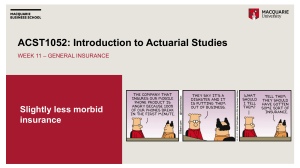 ACST1052 Week 11: General Insurance Overview