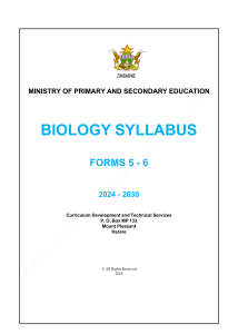 Zimbabwe Biology Syllabus Forms 5-6 2024-2030