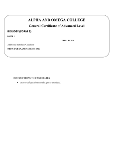 Alpha and Omega College Biology Form 3 Mid-Year Exam 2026