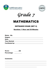 Grade 7 Math Entrance Exam (Set 2)