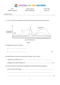 Year 10 Biology CAT 2 Exam: Menstrual Cycle, Fertilization, Mitosis