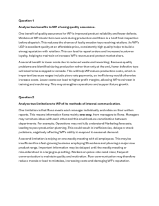 WP Wooden Toys Business Case Study Questions