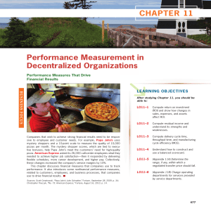 Chapter 11: Performance Measurement in Decentralized Organizations
