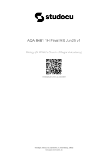 AQA GCSE Biology 8461/1H Mark Scheme June 2025
