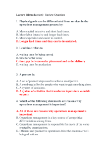 Operations Management Lecture 1 Review Questions