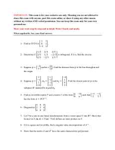 Linear Algebra Exam: SVD, Orthogonal Matrices, Vectors