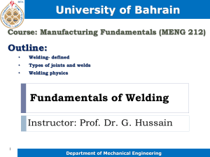 Fundamentals of Welding - MENG 212