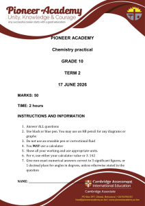 Grade 10 Chemistry Practical Exam