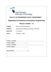 EMT150S Project Rubric - Engineering Manufacturing Technology