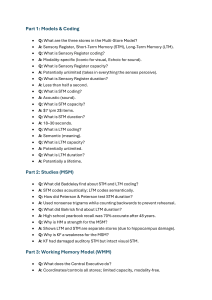 Cognitive Psychology Revision Sheet