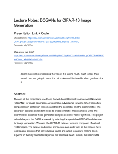 DCGANs for CIFAR-10 Image Generation Lecture Notes