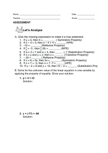 Math Assessment: Linear Equations & Properties of Equality
