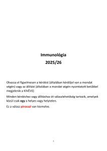 Quiz d'Immunologie 2025/26 - Questions &agrave; choix multiples