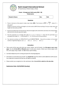 Grade 6 Math Assignment: BMI, Angles, Perimeter, Significant Figures