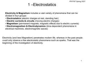 Electrostatics Lecture Notes PHY167 Spring 2021