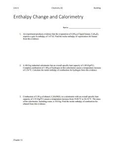 Chemistry 30 Enthalpy Change & Calorimetry Worksheet