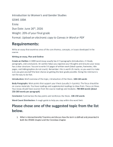 Women's and Gender Studies Essay Prompt