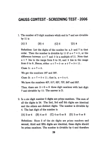 Gauss Contest 2006 Screening Test Math Problems
