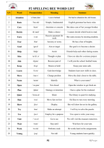 P2 Spelling Bee Word List - 25 Words with Meanings